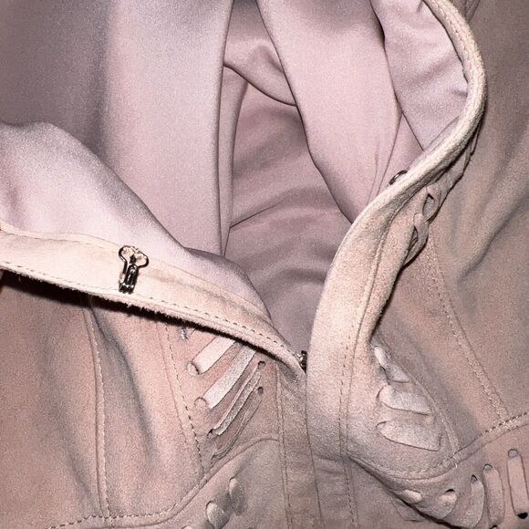 WHITE HOUSE BLACK MARKET WHBM Fringe Leather Suede Jacket Small Light Pink Boho - Picture 15 of 16